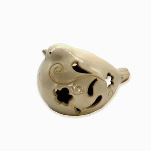 Ceramic Beige Bird Shape Pierced Candle Lantern, Floral Pattern Ceramics